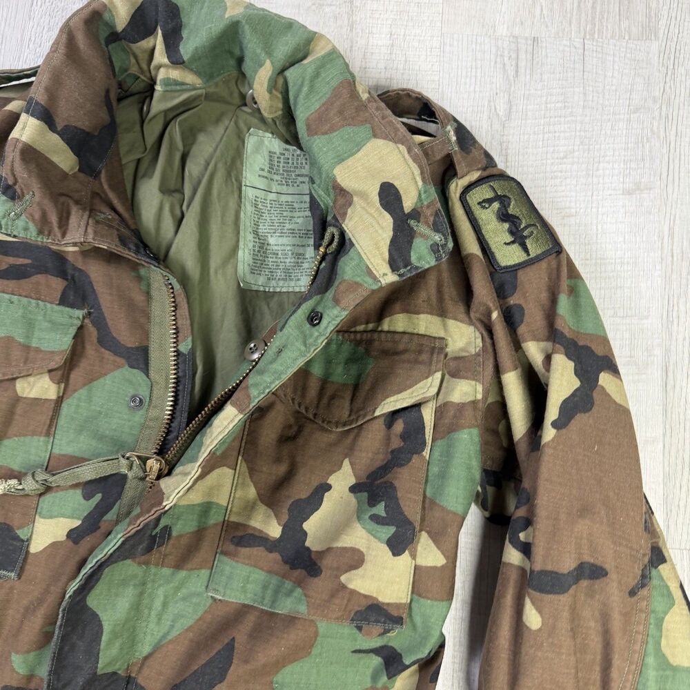 Vintage Military M65 Field Coat Jacket Small Short Cold Weather Woodland Camo - Picture 4 of 13
